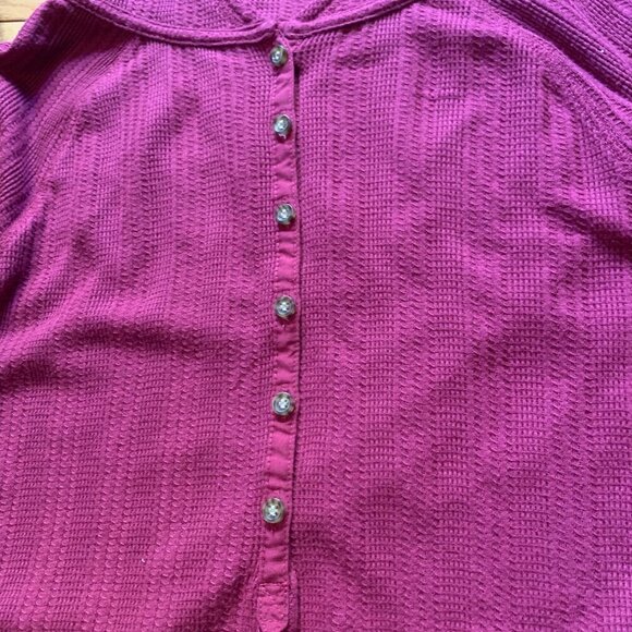 Burton Waffle Knit Hoodie Tunic Top – XS, Fuchsia Pink, Button Front - Picture 3 of 10